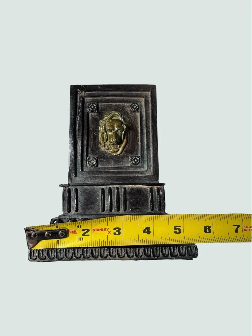 Neoclassical Lion Head Bookends Pair Faux Bronze tone Stone Composite Decor